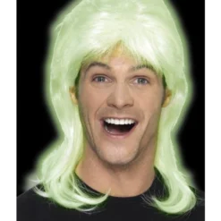 80s Party Mullet Pruik, Glow In The Dark
