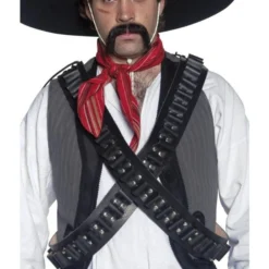 Authentieke Western Bandolier Kogelriem Van Leer, Zwart