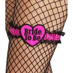 Bride To Be, Roze Kousenband, Met Zwart Kant