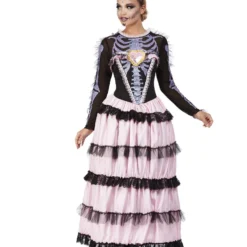 Day Of The Dead Pastel Dameskostuum, Roze/Zwart