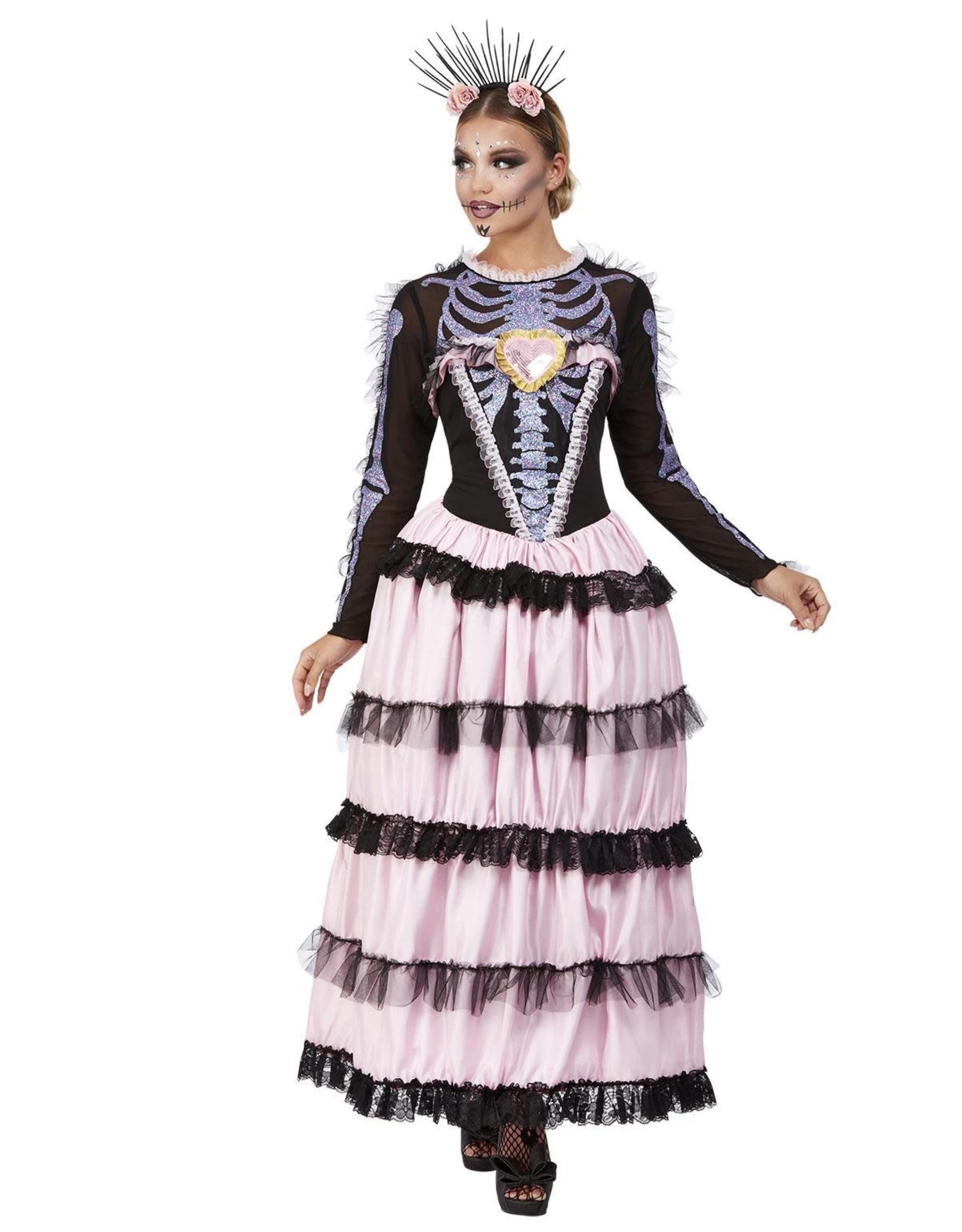 Day Of The Dead Pastel Dameskostuum, Roze/Zwart 1 Day Of The Dead Pastel Dameskostuum, Roze/Zwart