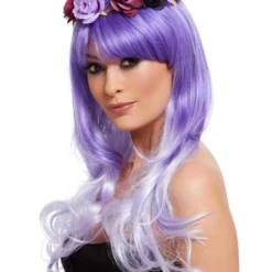 Deluxe Day Of The Dead Glam Pruik, Paars