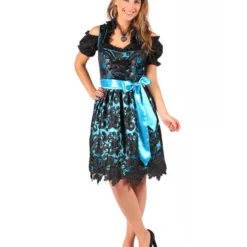 Dirndl Jurk ''Viktoria'', Zwart-Turquoise