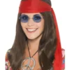 Hippie Chick Set, Bruin, Met Pruik, Bril, Hanger En Haarband