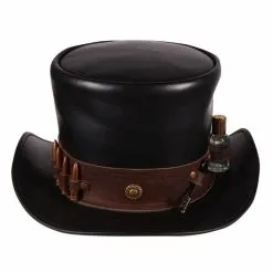 Hoge Hoed Leer "Steampunk" , Zwart