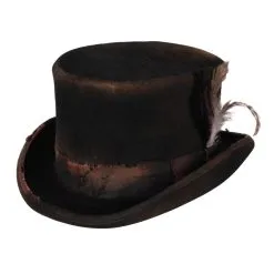 Hoge Hoed ''Used Look'', Bruin -Kostuum Winkel hoge hoed used look bruin 2