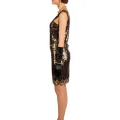 Jaren 20 Jurk Met Pailletten, Zwart-Goud -Kostuum Winkel jaren 20 jurk met pailletten zwart goud 4
