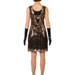 Jaren 20 Jurk Met Pailletten, Zwart-Goud -Kostuum Winkel jaren 20 jurk met pailletten zwart goud 5