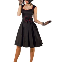 Jurk Rockabilly, Zwart Met Strik