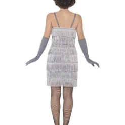 Korte Flapper Charleston Jurk Zilver -Kostuum Winkel korte flapper charleston jurk zilver 2