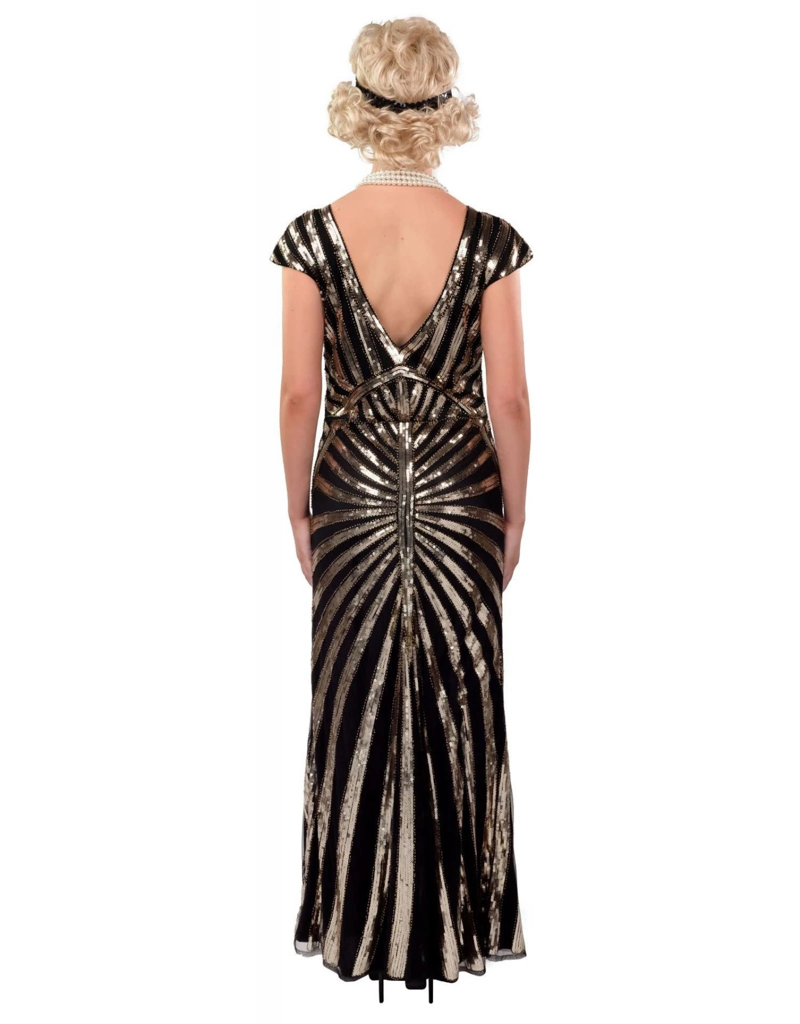 Lange Charleston Jurk Met Pailletten, Goud 3 Lange Charleston Jurk Met Pailletten, Goud - Afbeelding 3