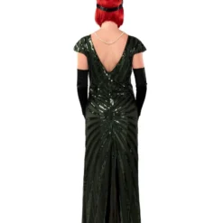 Lange Charleston Jurk Met Pailletten, Groen -Kostuum Winkel lange charleston jurk met pailletten groen 2
