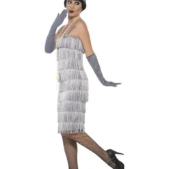 Lange Flapper Charleston Jurk Zilver -Kostuum Winkel lange flapper charleston jurk zilver 2