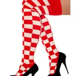 Lange Sokken Rood/Wit Geblokt One Size