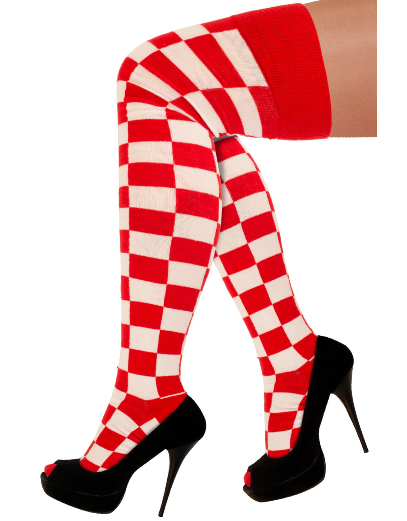 Lange Sokken Rood/Wit Geblokt One Size 1 Lange Sokken Rood/Wit Geblokt One Size