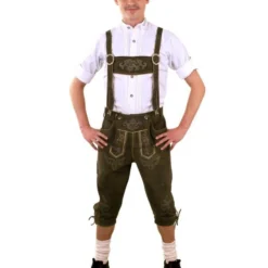 Lederhose Bruin Deluxe Knee-over + Borduur (echt Leer)