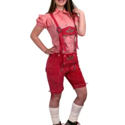 Lederhose Pink Kort Model Dames -Kostuum Winkel lederhose pink kort model dames 2