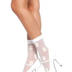 Transparante Enkelsokken Met Madeliefjes, Wit