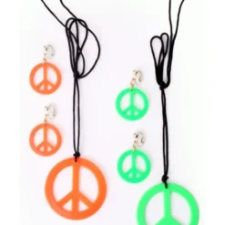 Peace Ketting + Oorbellen Neon Kleuren, Assorti -Kostuum Winkel peace ketting oorbellen neon kleuren assorti 2