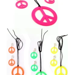 Peace Ketting + Oorbellen Neon Kleuren, Assorti