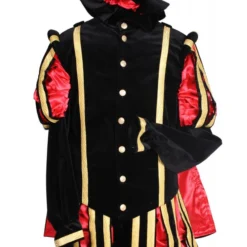 Piet Fluweel Luxe Met Cape "Malaga", Zwart-Rood