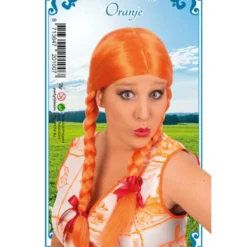 Pruik Oranje Met Vlechten