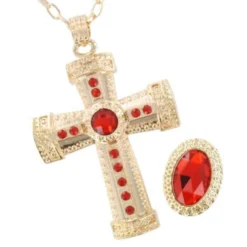 Sinterklaas, Kruis Met Ketting En Ring Luxe (set), Goud-Rood