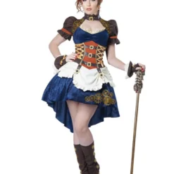Steampunk Fantasy Dame Beige/Blauw