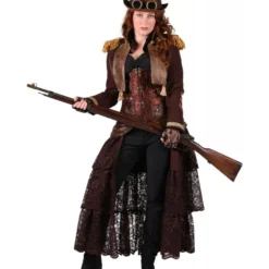 Steampunk Jas Dame Kort, Bruin