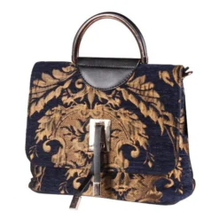 Tasje Deluxe ''Jacky'' Brokaat Goud, Brocaat Blauw/goud, Handtas