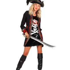 Themakostuum Dame Piraat, Rood-Zwart -Kostuum Winkel themakostuum dame piraat rood zwart 2