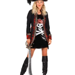 Themakostuum Dame Piraat, Rood-Zwart