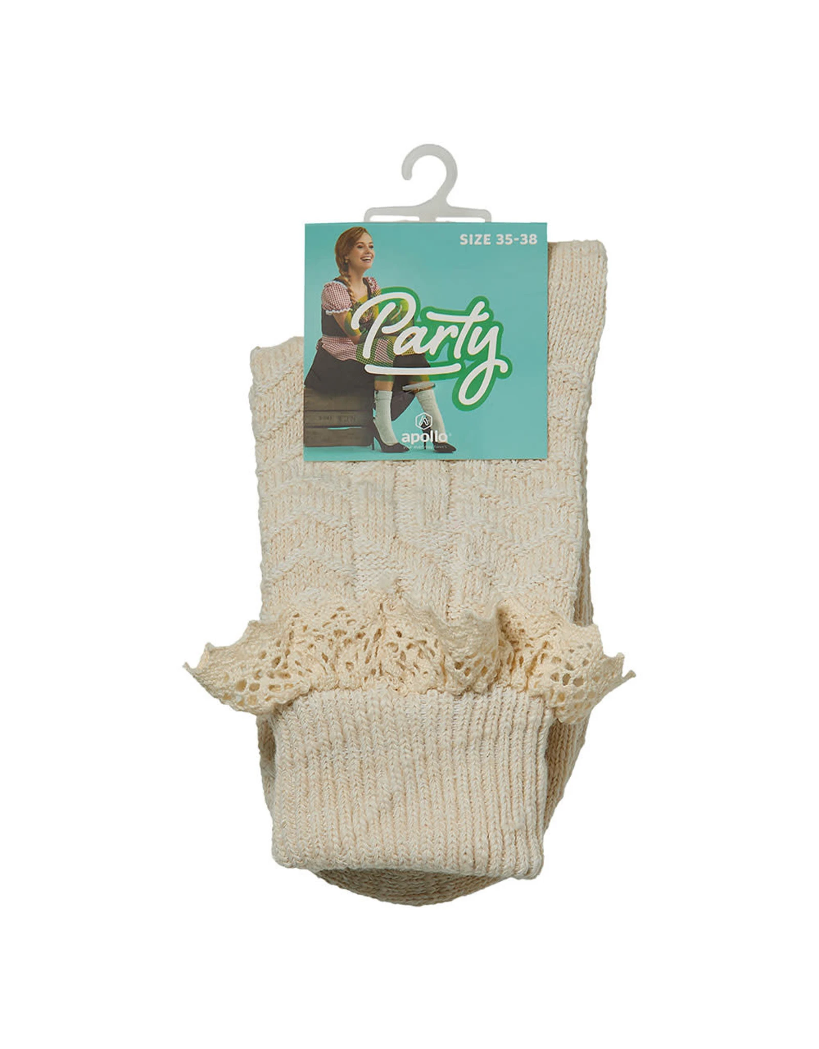 Tiroler Sokken Met Kant, Multi/Beige 2 Tiroler Sokken Met Kant, Multi/Beige - Afbeelding 2