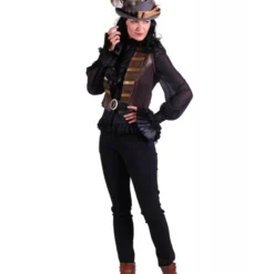 Vest Dame Steampunk '"Scarlett'', Bruin -Kostuum Winkel vest dame steampunk scarlett bruin 2