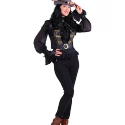 Vest Dame Steampunk '"Scarlett'', Zwart -Kostuum Winkel vest dame steampunk scarlett zwart 5