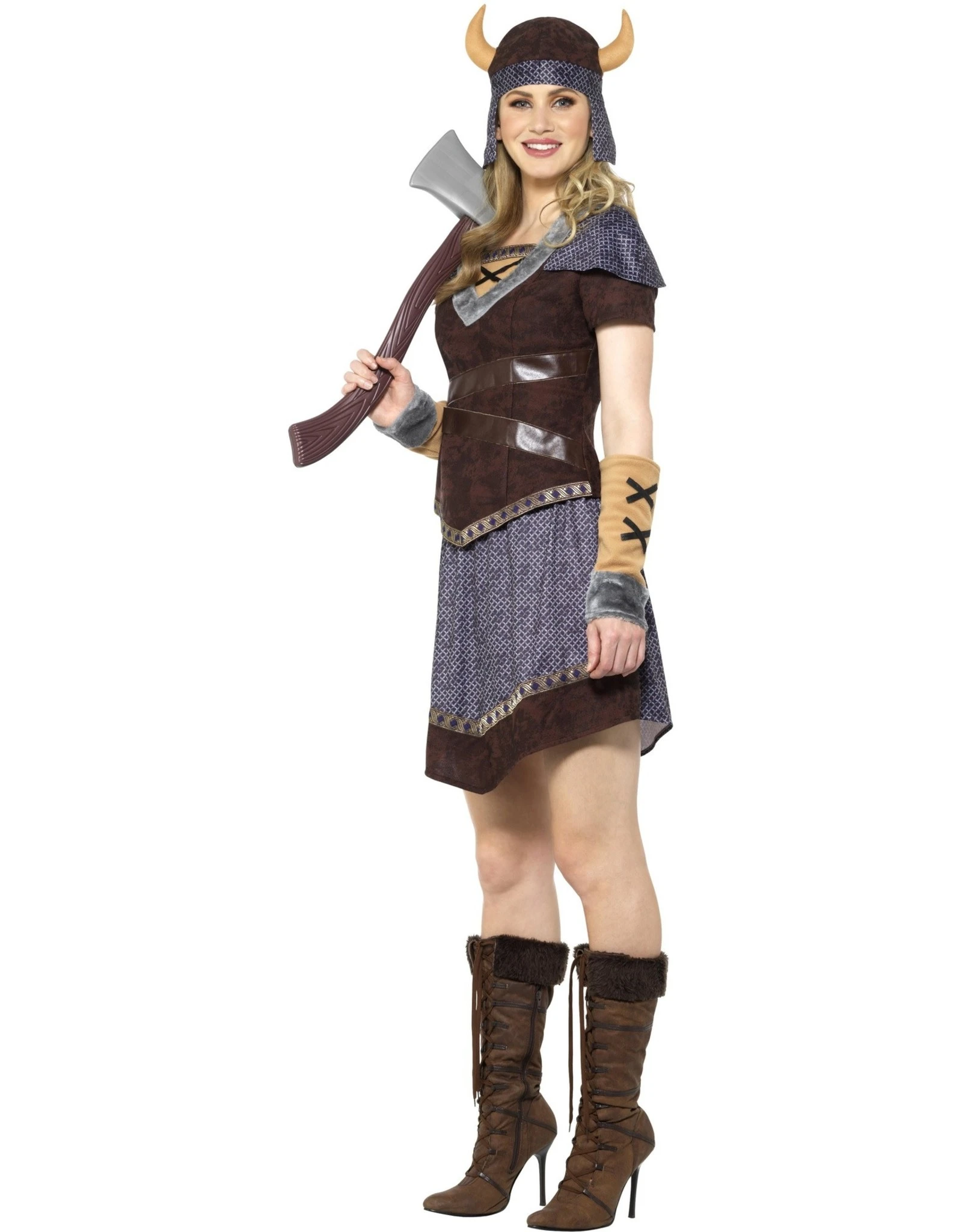 Viking Kostuum Voor Dames, Bruin 2 Viking Kostuum Voor Dames, Bruin - Afbeelding 2